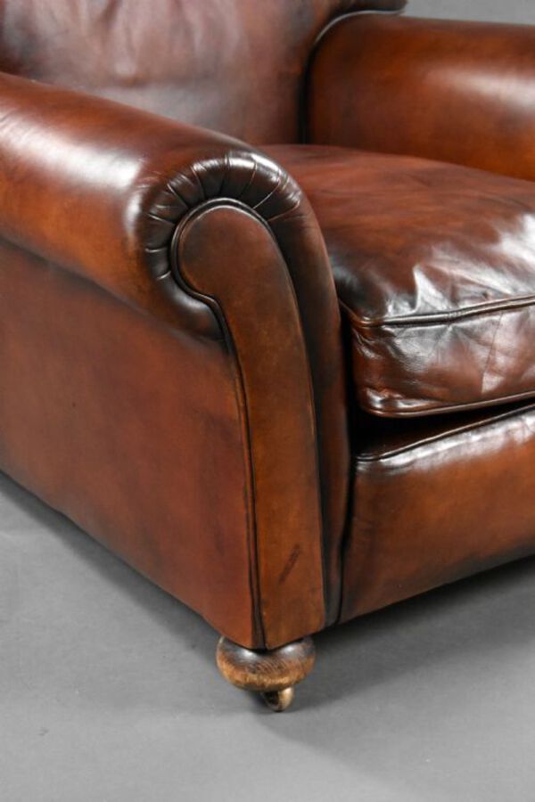 Antique Pair of Antique Hand Dyed Leather Club Chairs