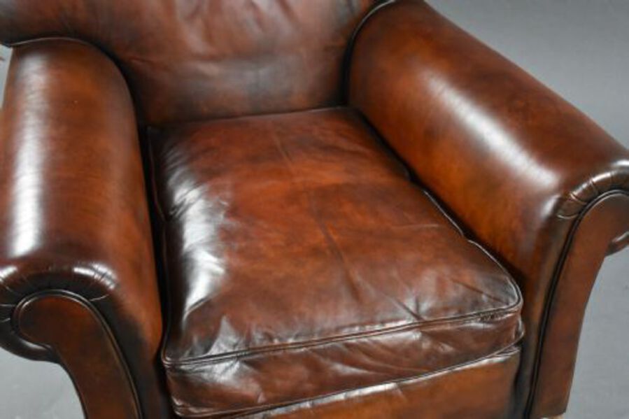 Antique Pair of Antique Hand Dyed Leather Club Chairs