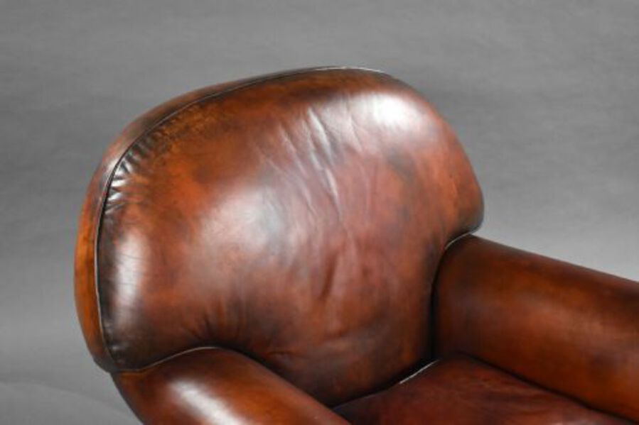 Antique Pair of Antique Hand Dyed Leather Club Chairs