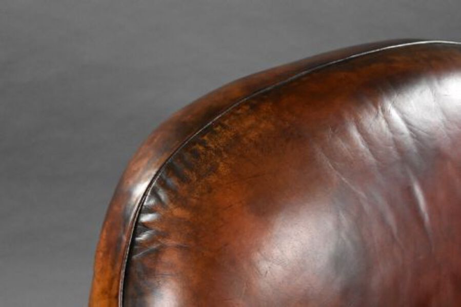 Antique Pair of Antique Hand Dyed Leather Club Chairs
