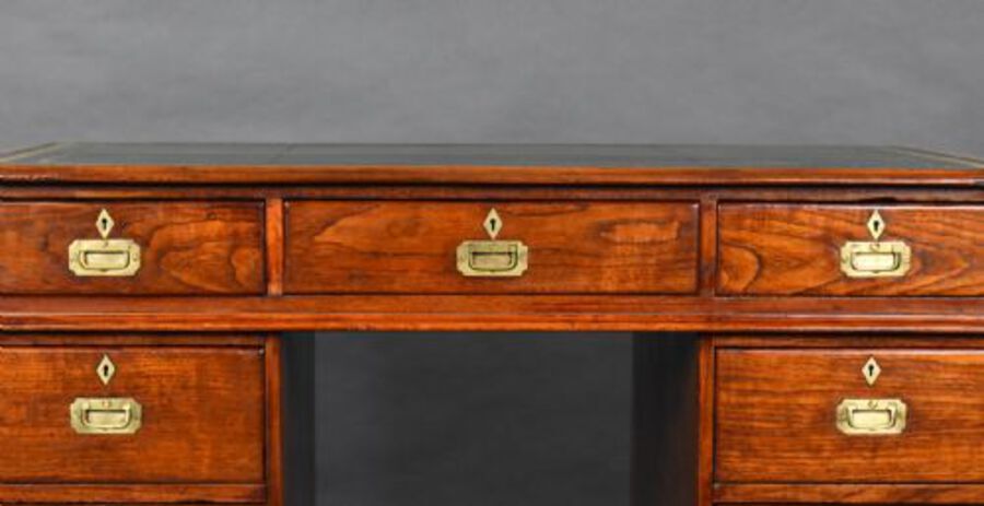 Antique Victorian Teak Campaign Desk