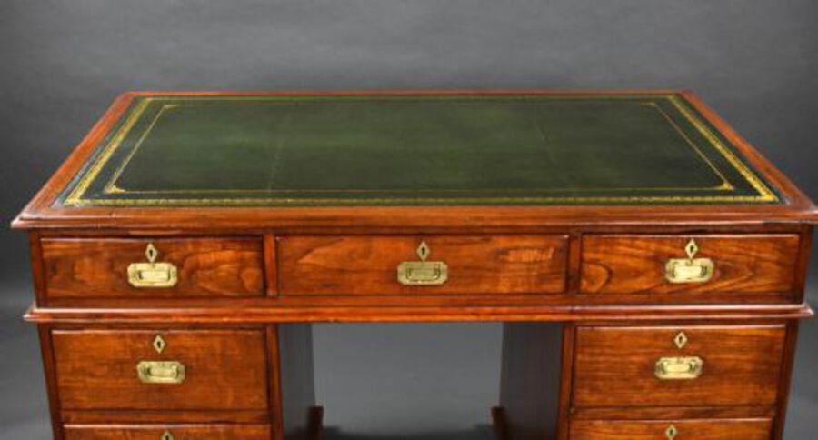 Antique Victorian Teak Campaign Desk