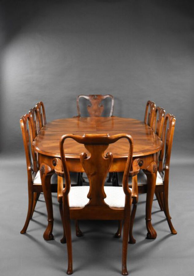 Antique Walnut Extending Dining Table &amp; 8 Chairs