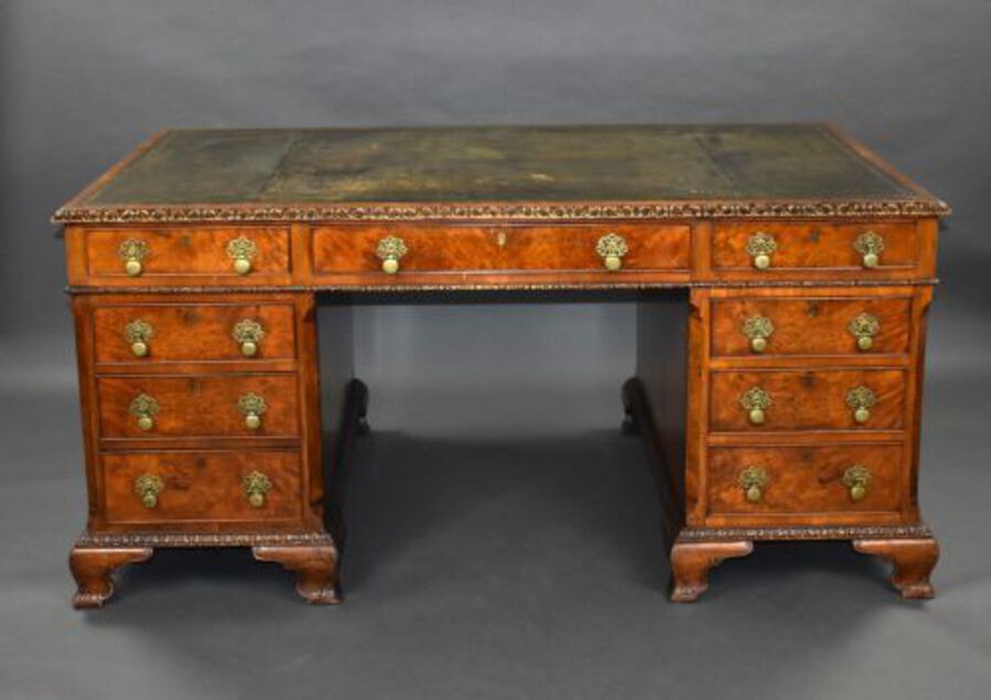 Antique Burr Walnut Partners Desk
