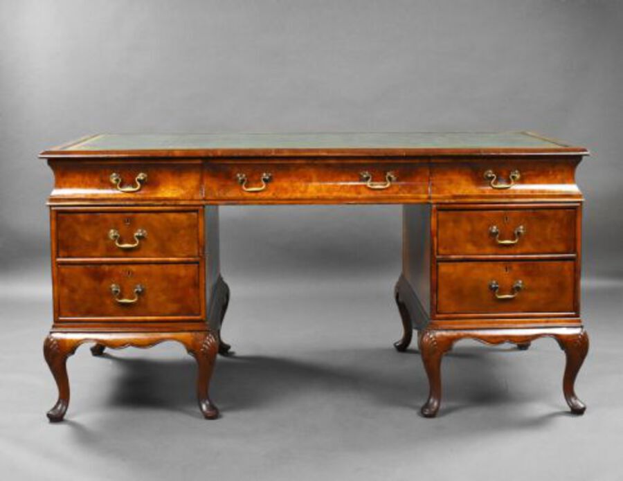 Antique Antique Burr Walnut Pedestal Desk