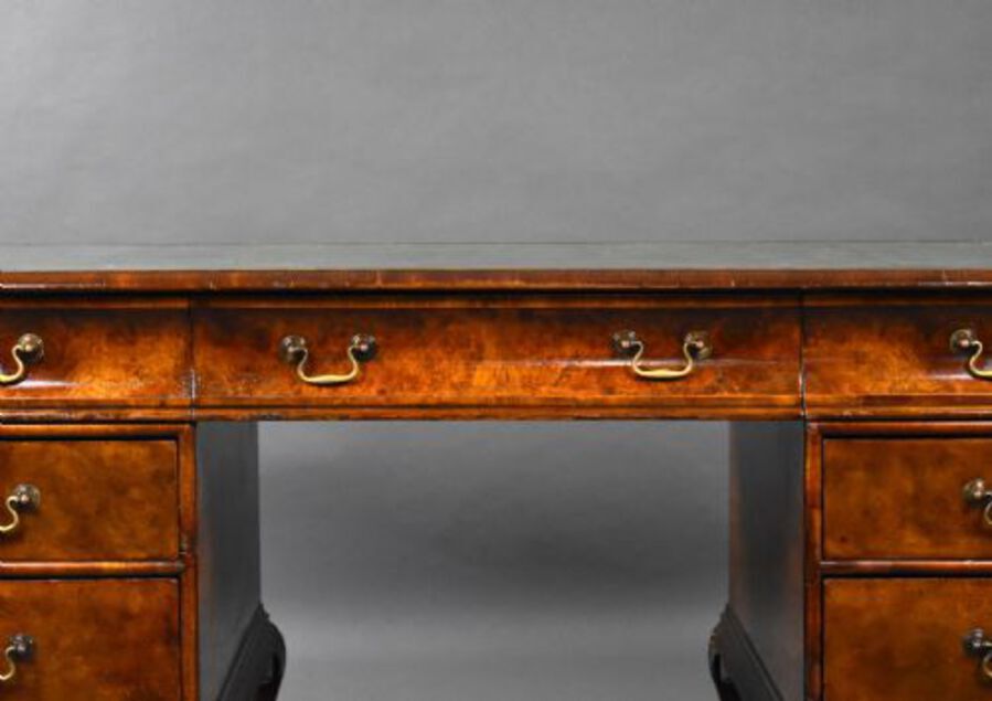 Antique Antique Burr Walnut Pedestal Desk