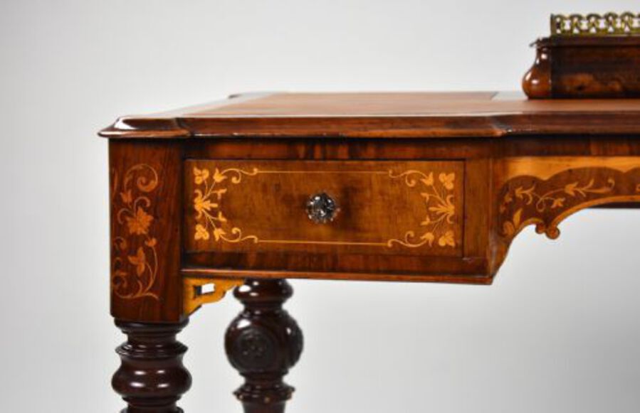 Antique Victorian Burr Walnut Marquetry Inlaid Writing Table