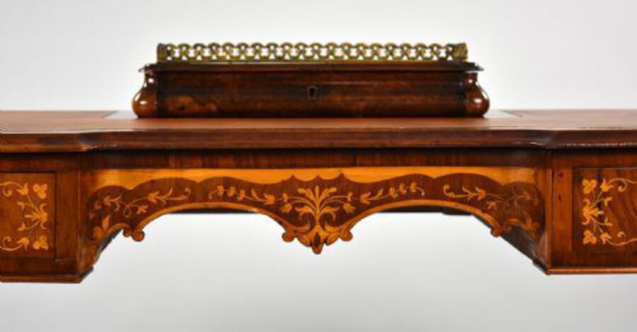 Antique Victorian Burr Walnut Marquetry Inlaid Writing Table