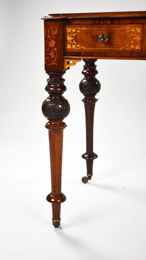 Antique Victorian Burr Walnut Marquetry Inlaid Writing Table