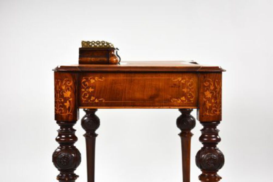 Antique Victorian Burr Walnut Marquetry Inlaid Writing Table