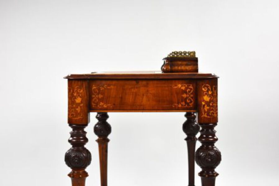 Antique Victorian Burr Walnut Marquetry Inlaid Writing Table