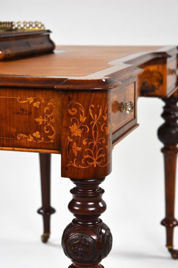 Antique Victorian Burr Walnut Marquetry Inlaid Writing Table