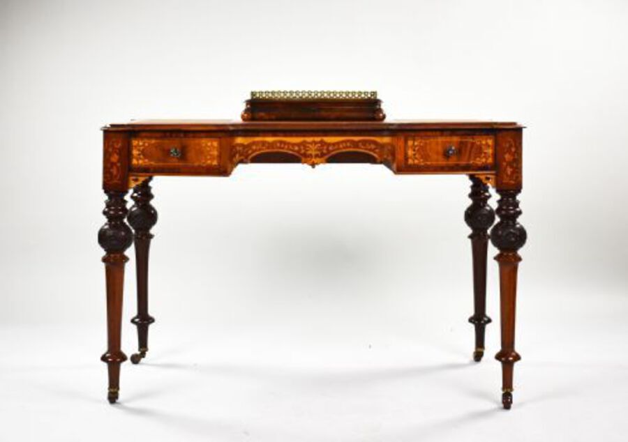 Antique Victorian Burr Walnut Marquetry Inlaid Writing Table