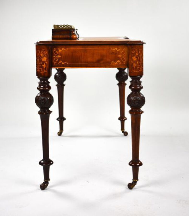 Antique Victorian Burr Walnut Marquetry Inlaid Writing Table