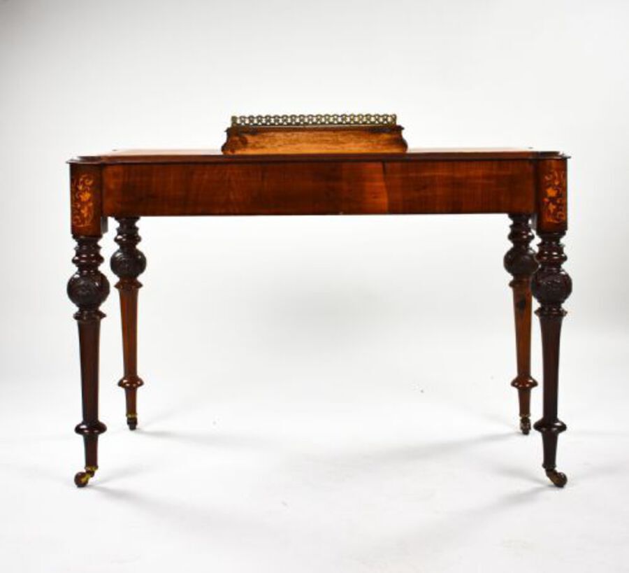 Antique Victorian Burr Walnut Marquetry Inlaid Writing Table