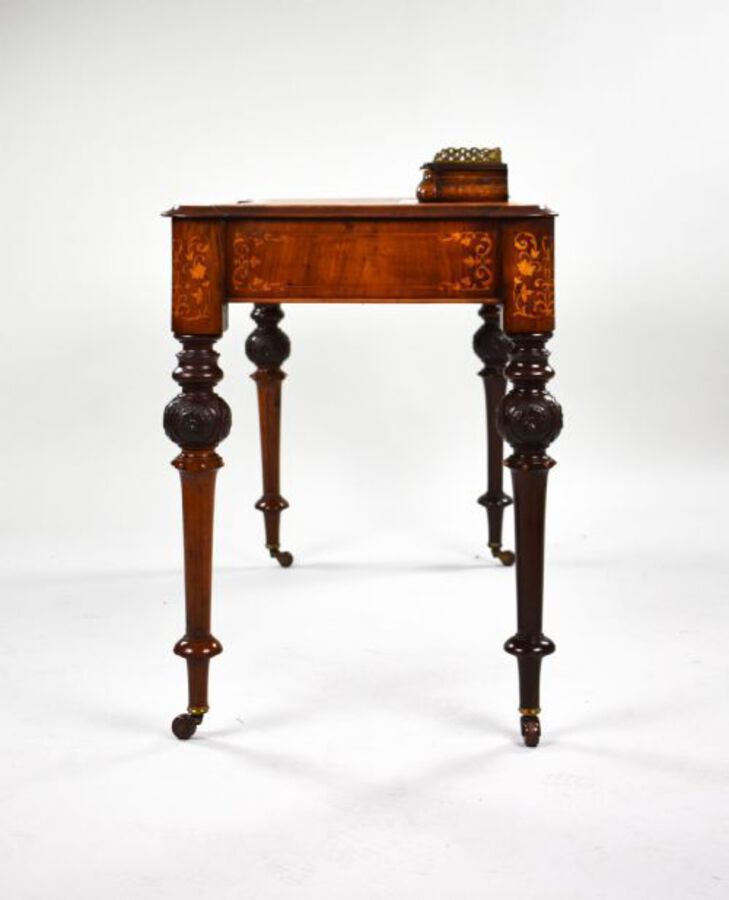 Antique Victorian Burr Walnut Marquetry Inlaid Writing Table