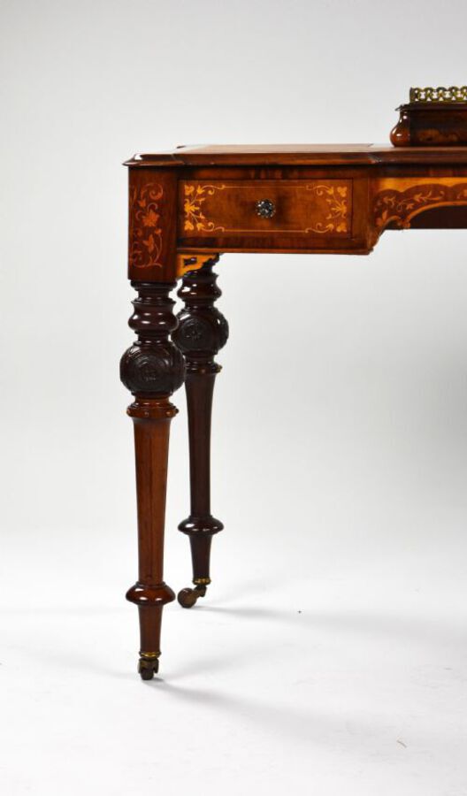 Antique Victorian Burr Walnut Marquetry Inlaid Writing Table