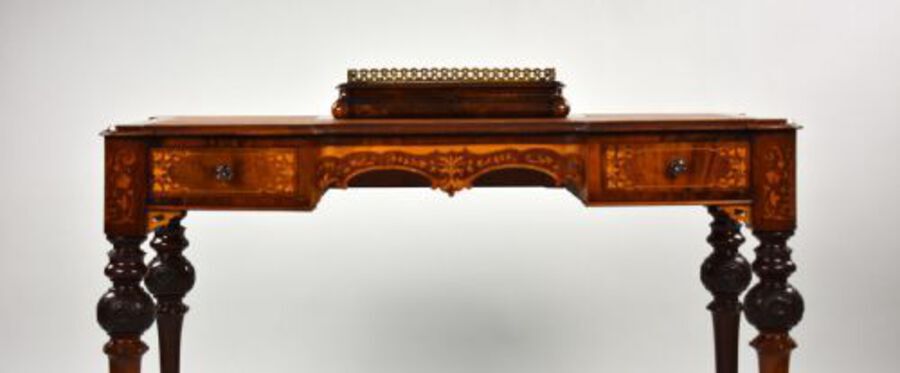 Antique Victorian Burr Walnut Marquetry Inlaid Writing Table