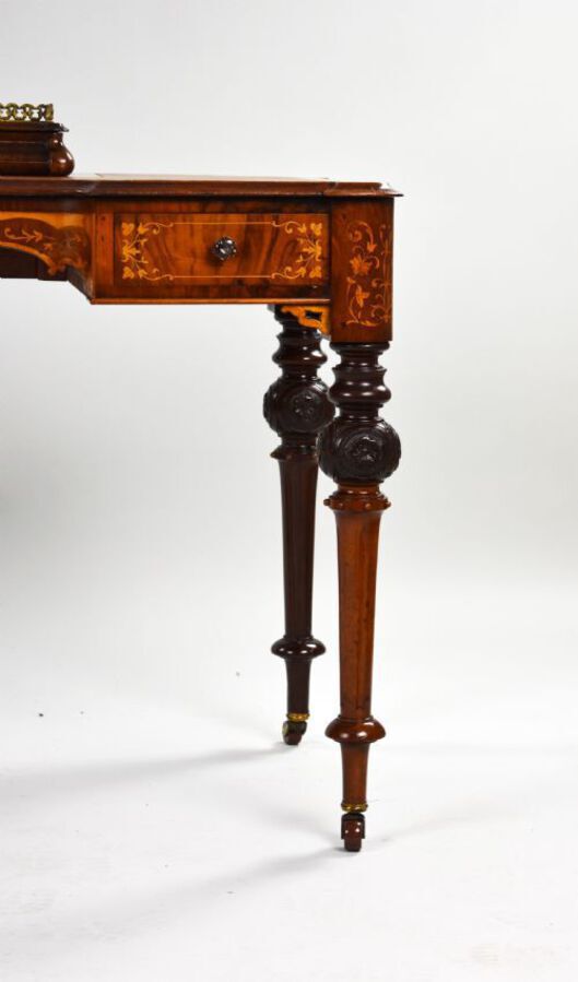 Antique Victorian Burr Walnut Marquetry Inlaid Writing Table