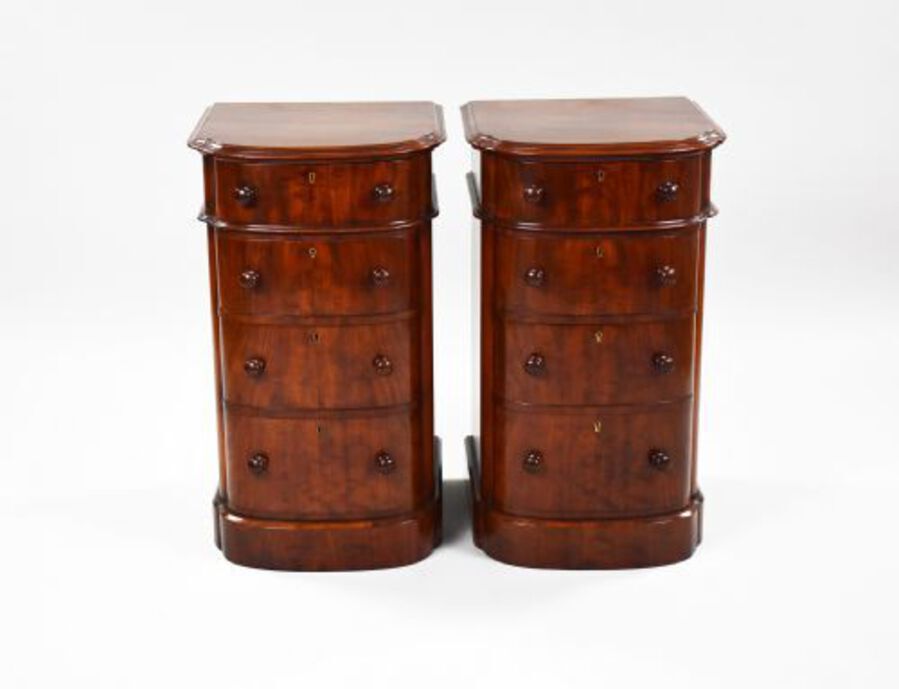 Antique Pair Victorian Bow Front Bedside Chests