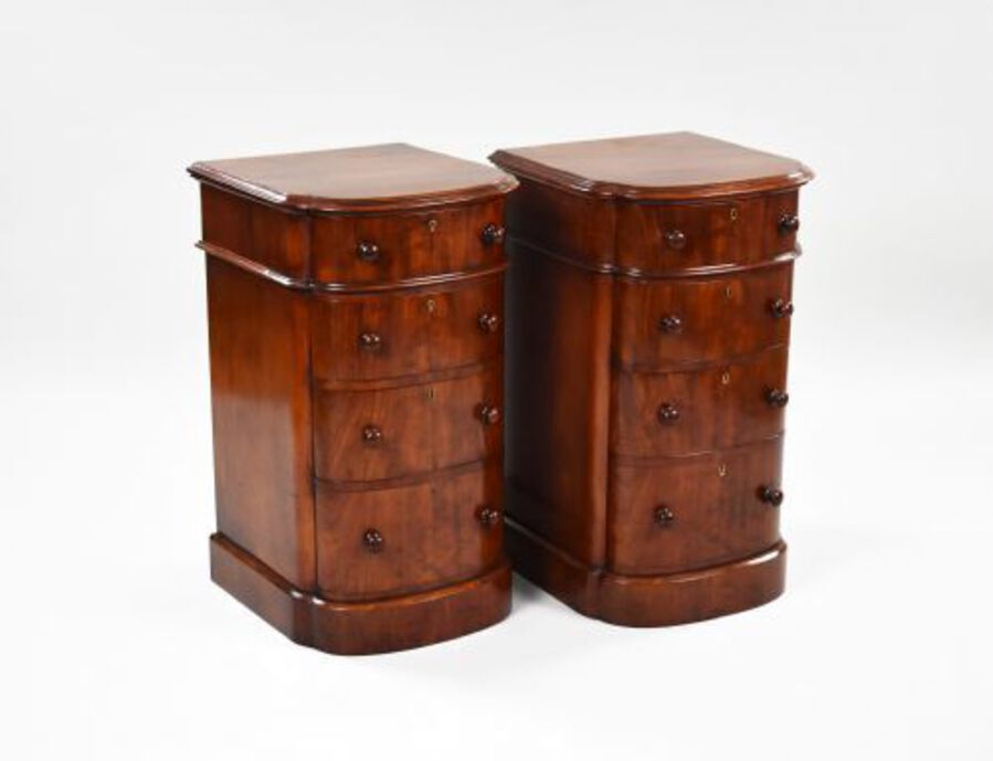 Antique Pair Victorian Bow Front Bedside Chests