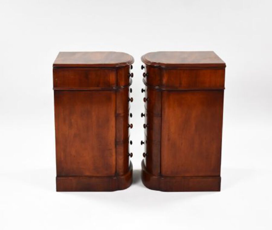 Antique Pair Victorian Bow Front Bedside Chests