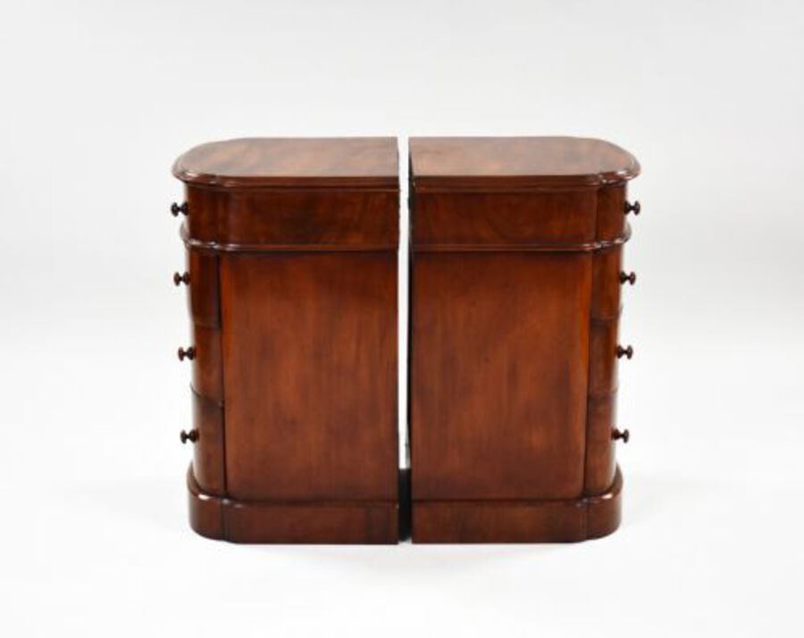 Antique Pair Victorian Bow Front Bedside Chests