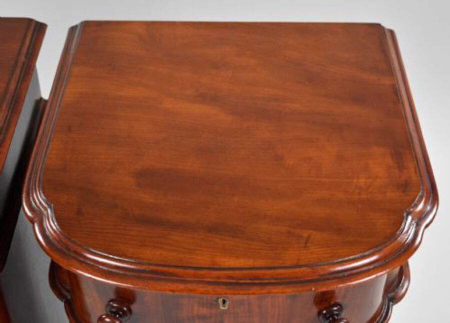 Antique Pair Victorian Bow Front Bedside Chests