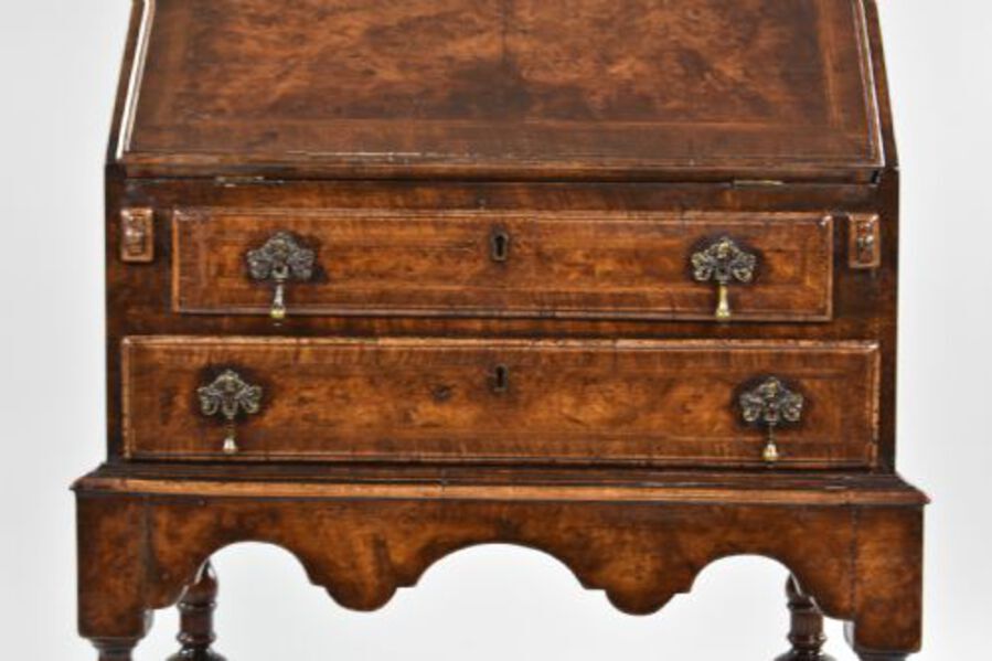 Antique William and Mary Style Walnut Bureau on stand