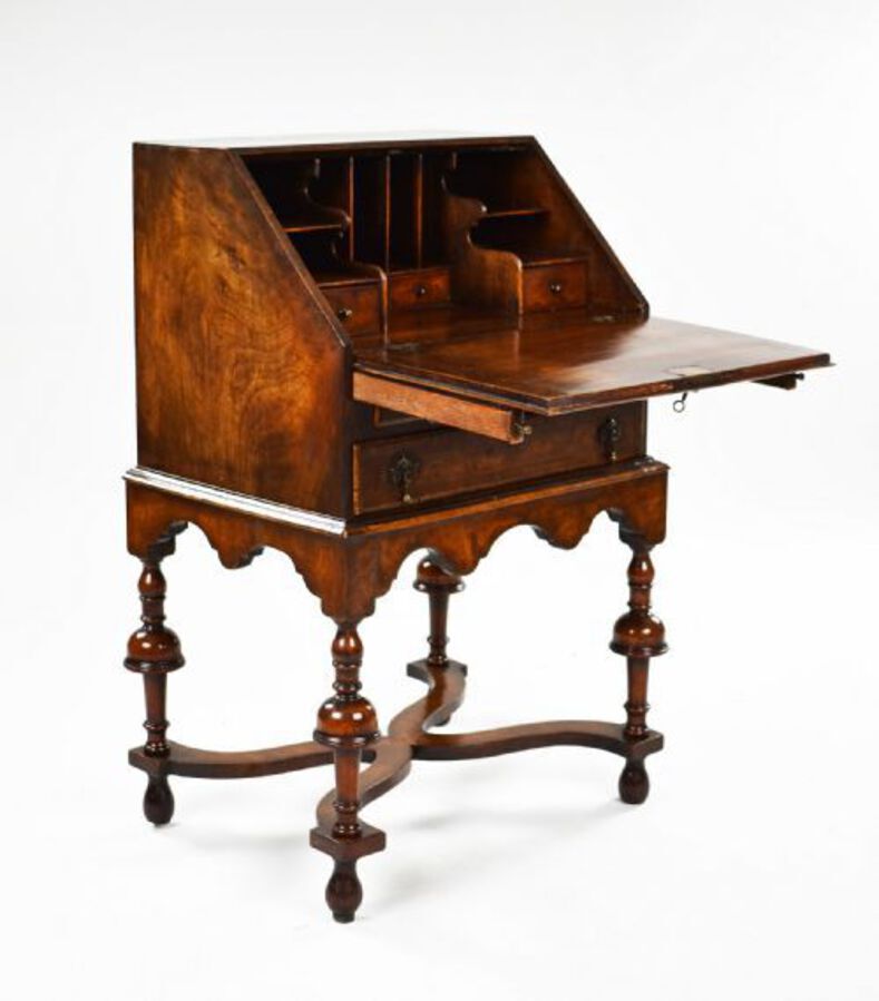 Antique William and Mary Style Walnut Bureau on stand