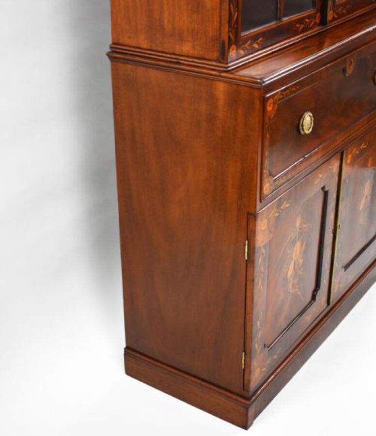 Antique 19th Century Inlaid Mahogany Secretaire Bookcase