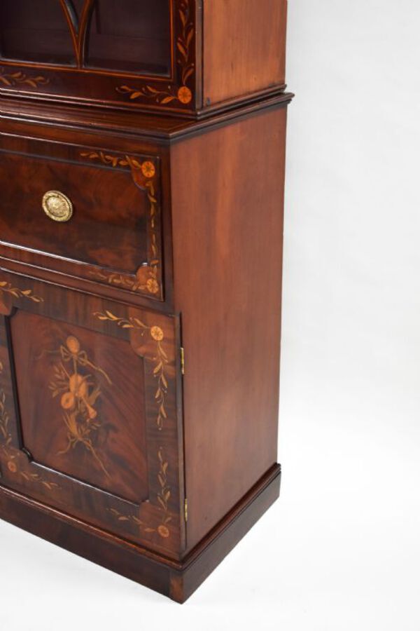 Antique 19th Century Inlaid Mahogany Secretaire Bookcase