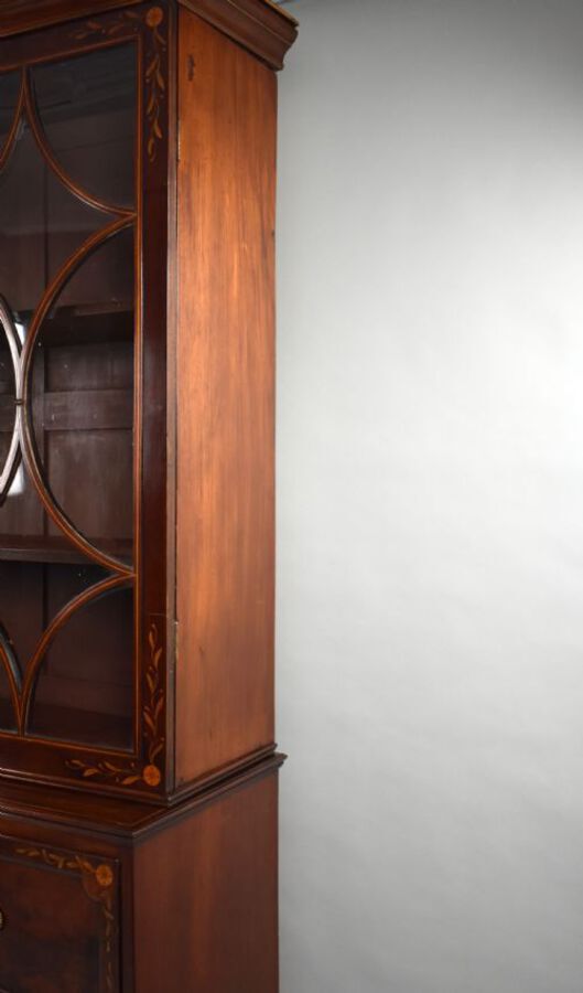 Antique 19th Century Inlaid Mahogany Secretaire Bookcase