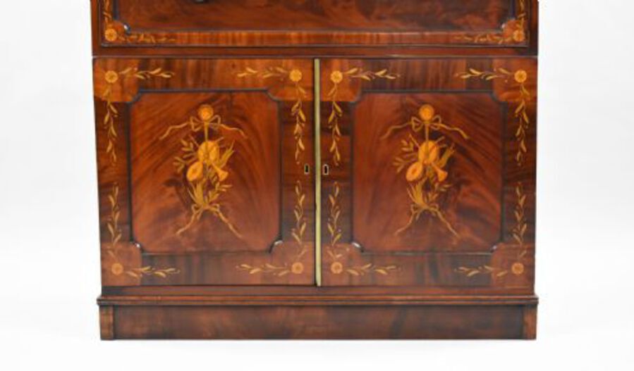 Antique 19th Century Inlaid Mahogany Secretaire Bookcase