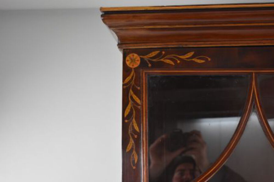 Antique 19th Century Inlaid Mahogany Secretaire Bookcase