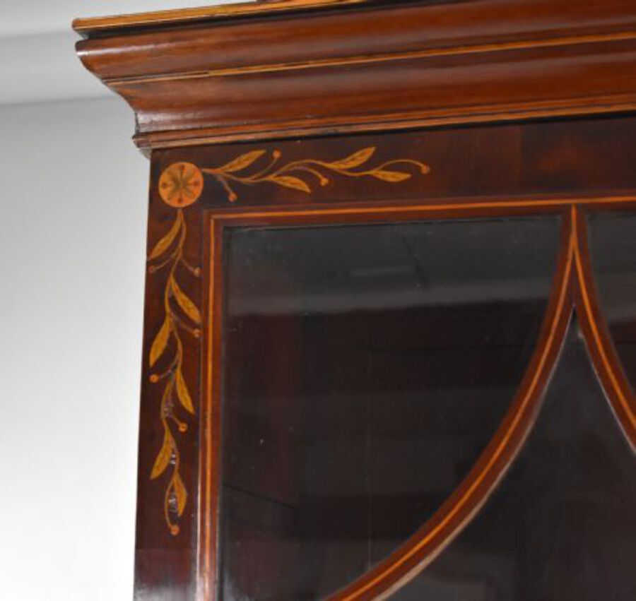 Antique 19th Century Inlaid Mahogany Secretaire Bookcase