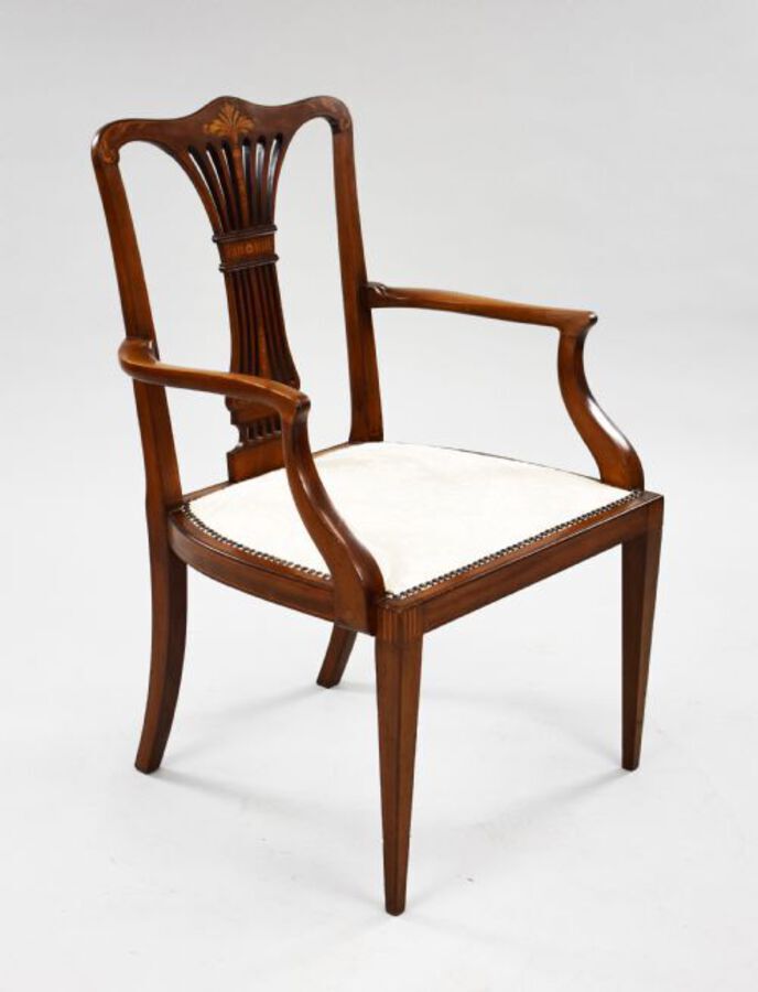 Edwardian Mahogany Inlaid Open Armchair