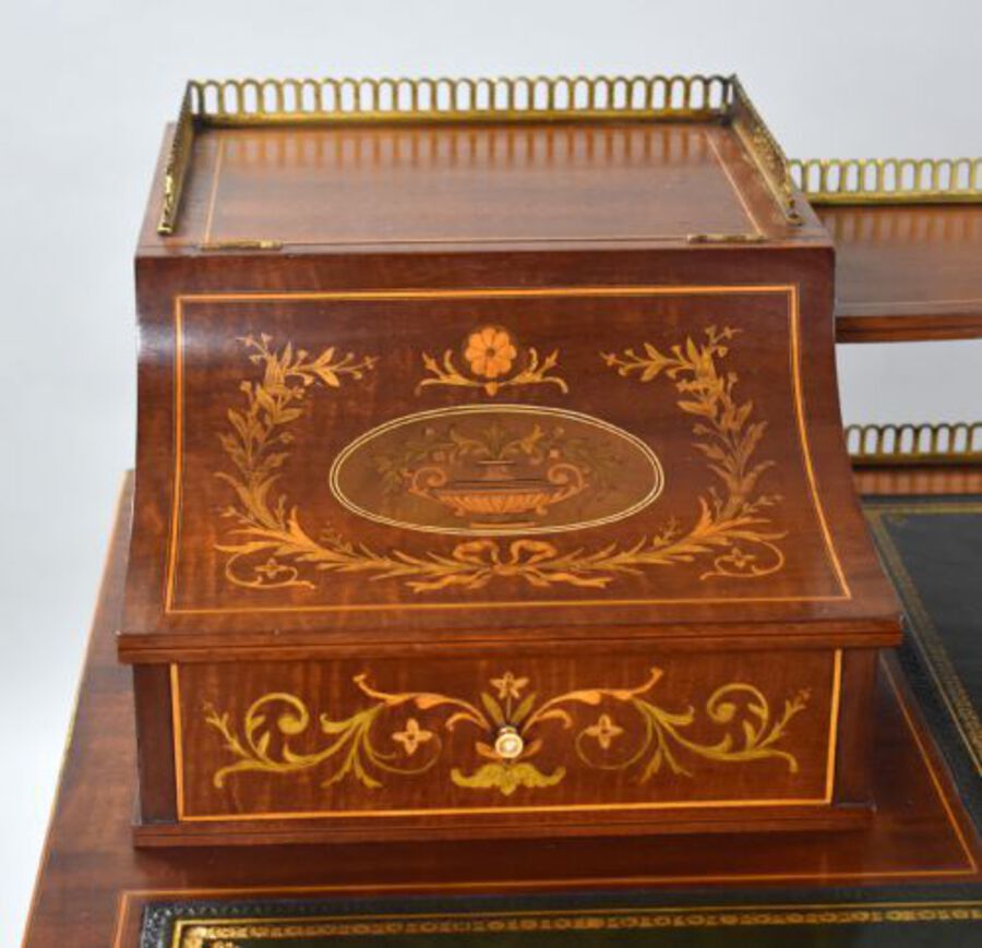 Antique Victorian Sheraton Revival Marquetry Inlaid Carlton House Desk