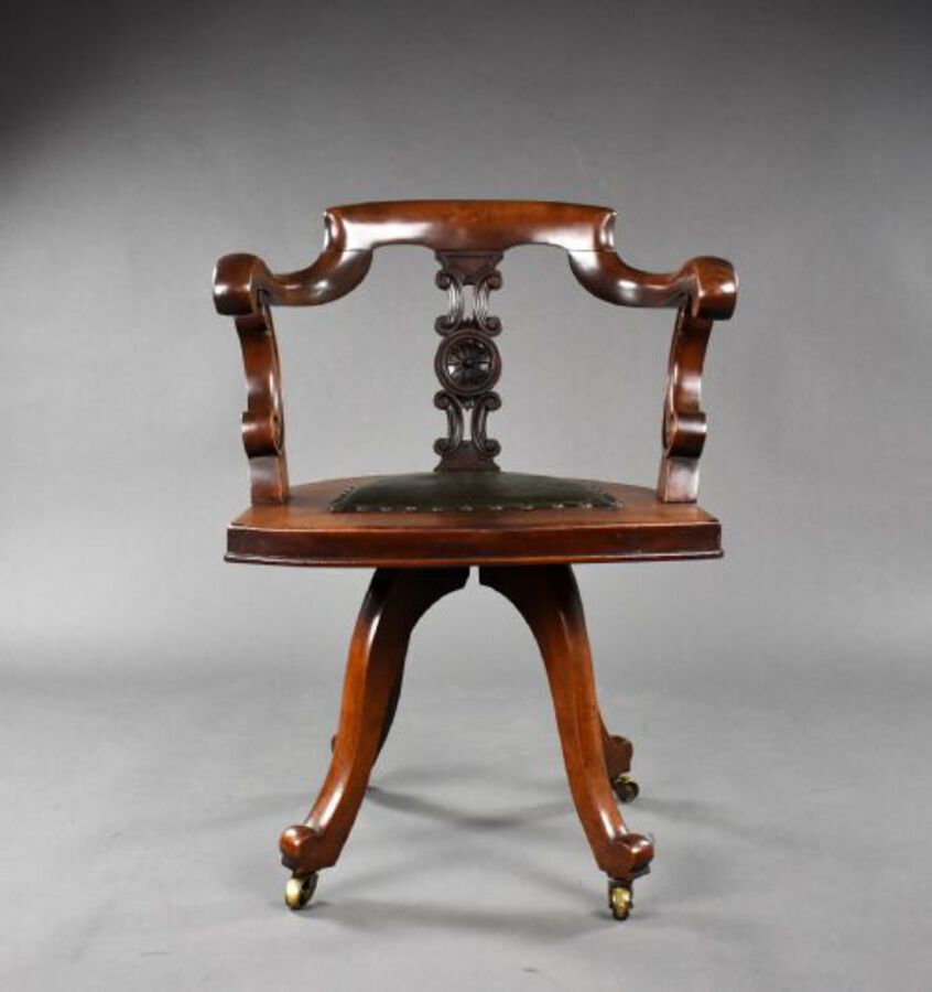 Antique Victorian Mahogany Swivel Desk Chair
