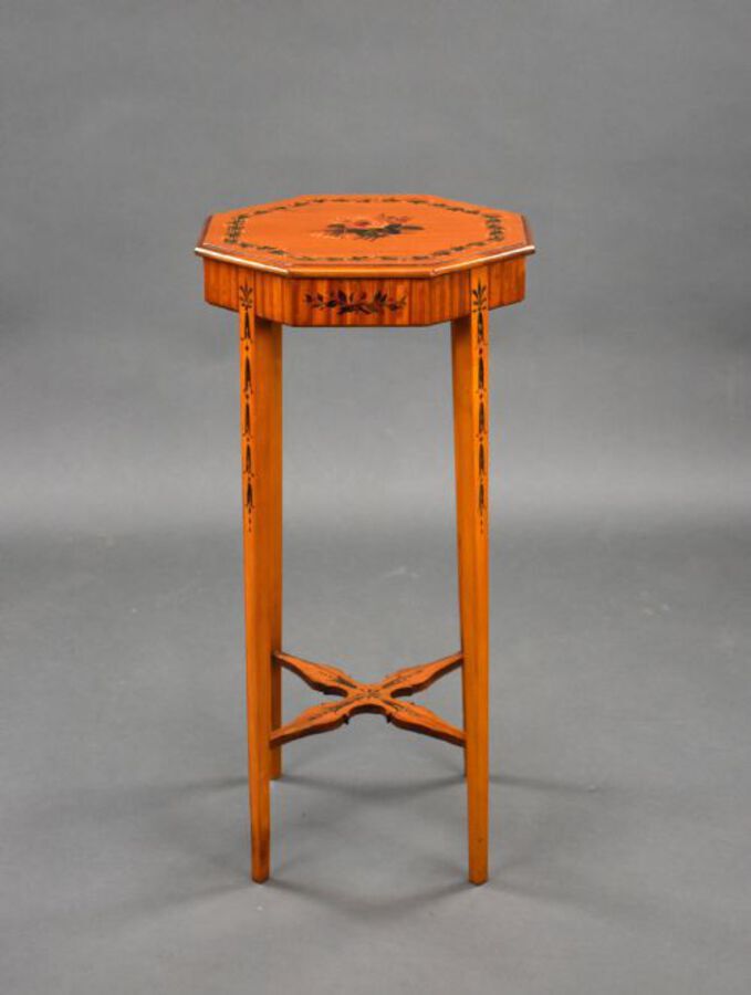 Antique Edwardian Hand Painted Satinwood Side Table