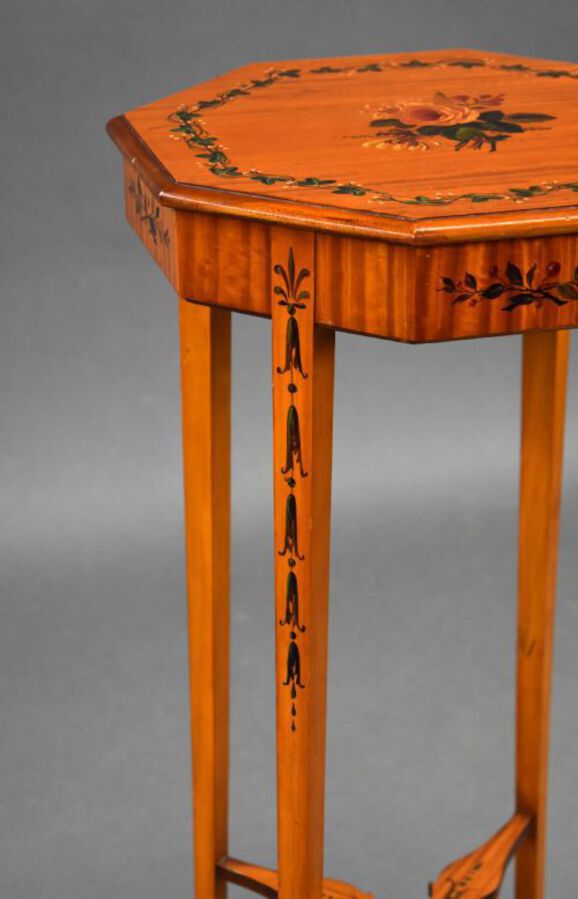 Antique Edwardian Hand Painted Satinwood Side Table