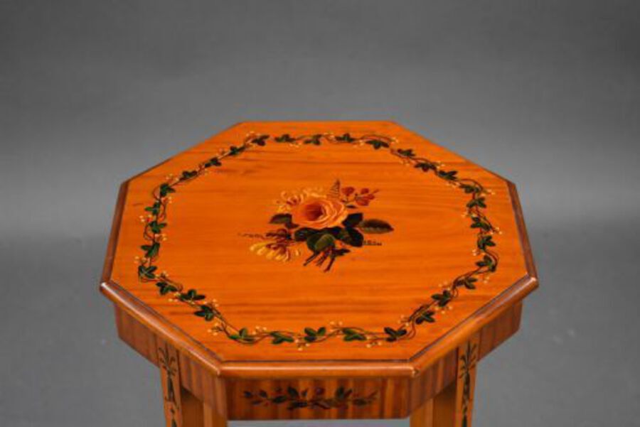 Antique Edwardian Hand Painted Satinwood Side Table