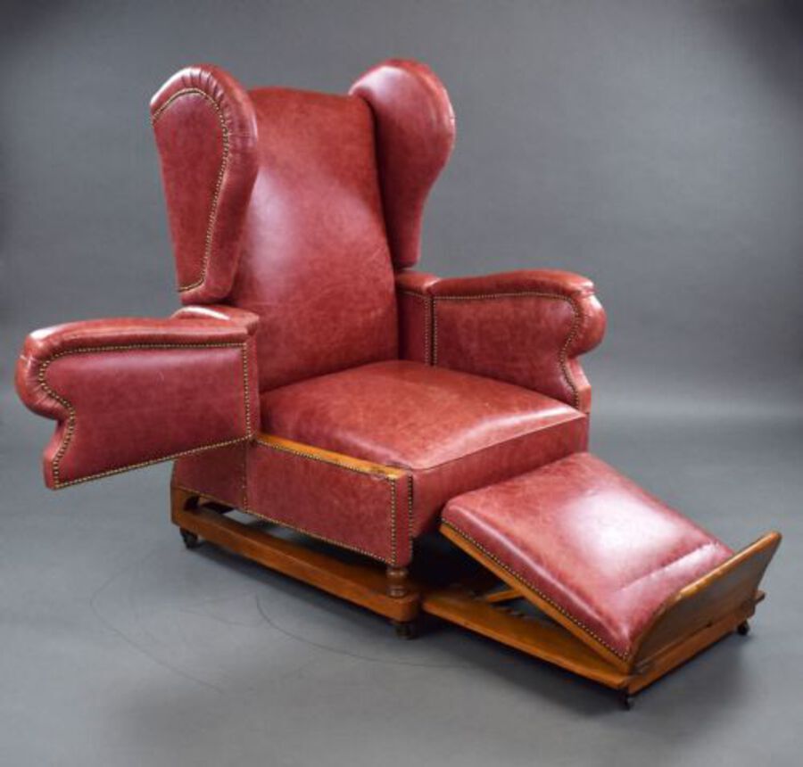 Antique Victorian Leather Reclining Chair by J Foot & Sons Ltd