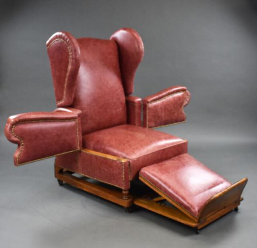 Antique Victorian Leather Reclining Chair by J Foot & Sons Ltd