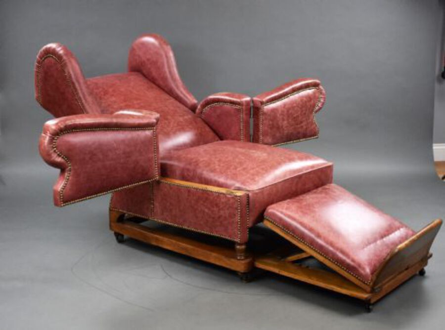 Antique Victorian Leather Reclining Chair by J Foot & Sons Ltd