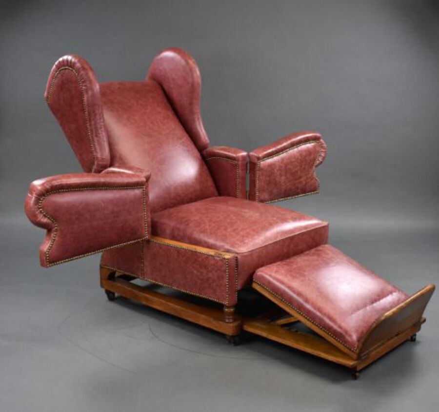 Antique Victorian Leather Reclining Chair by J Foot & Sons Ltd
