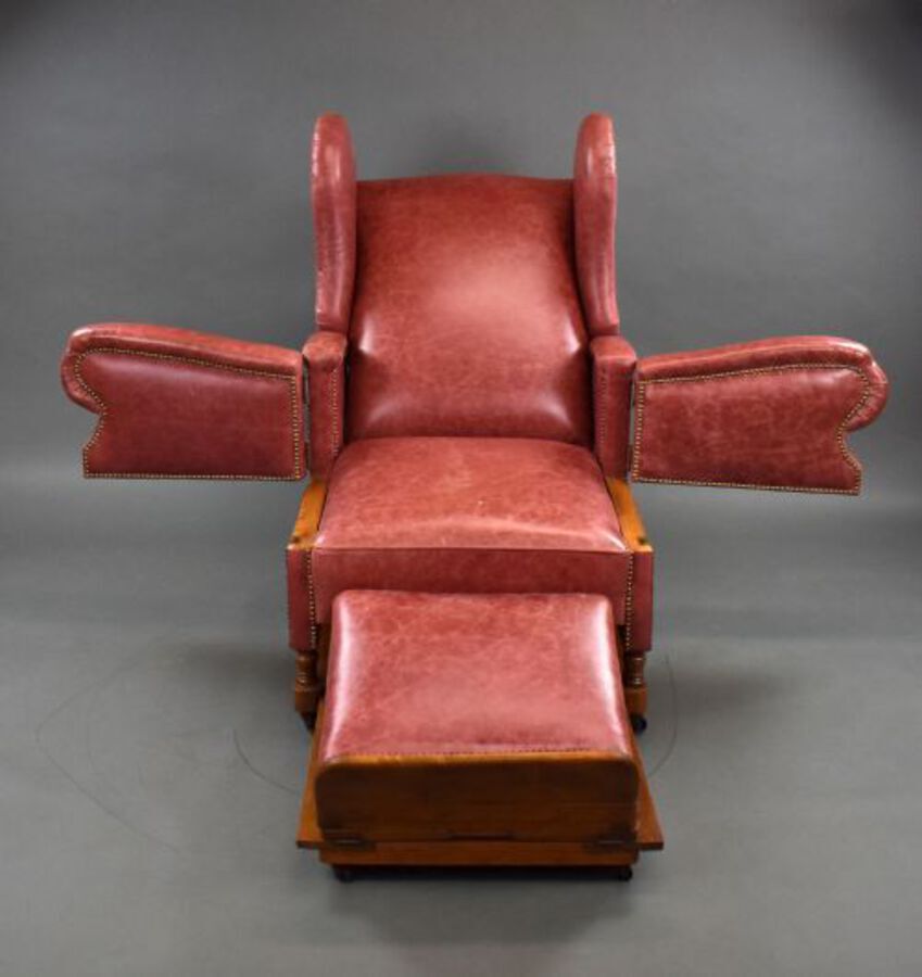 Antique Victorian Leather Reclining Chair by J Foot & Sons Ltd