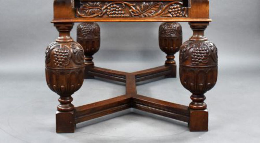 Antique Antique Carved Oak Draw Leaf Table