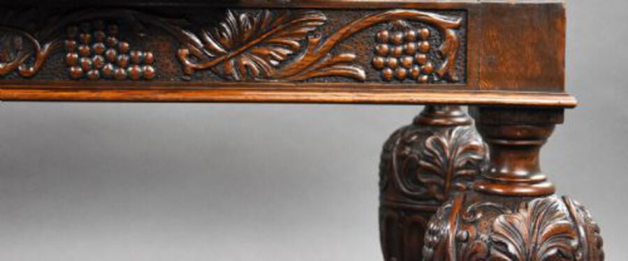 Antique Antique Carved Oak Draw Leaf Table