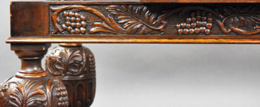 Antique Antique Carved Oak Draw Leaf Table